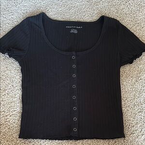 American Eagle Outfitters Black Button-Front Crop Top